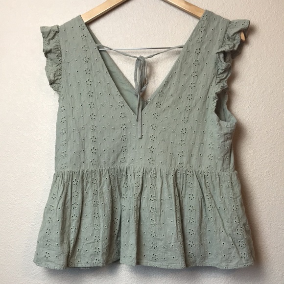 Wishlist apparel | Faded Green Eyelet Peplum Top - Picture 6 of 12